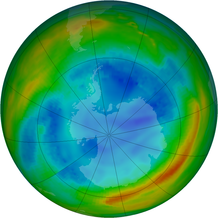 Antarctic ozone map for 10 August 1991